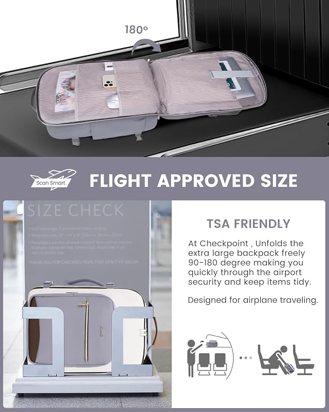 LOVEVOOK Large Travel Backpack for Women & Men, 40L Carry on Backpack for Airplanes, TSA Personal Item Travel Bag fits 17" Laptop, Waterproof Travel Essentials Airline Approved with 3 Packing Cubes - Image 2