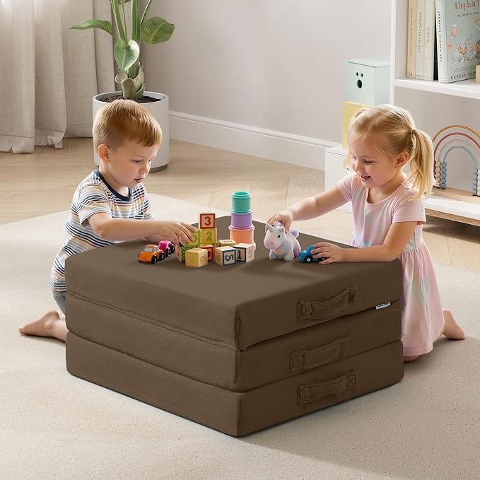 MeMoreCool Foldable Floor Mattress for Kids Trifold, 57x22 Inch Coffee | Trifold futon floor mattress for playroom, reading nook and travel, washable - Image 5