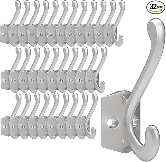 CBWLWJ 32 Pack Heavy Duty Metal Wall Hooks for Hanging, Wall Mounted Coat Hooks for Living Room, Bathroom, Kitchen – Hang Coat, Bag, Scarf, Towel, Hat, Key, Cup (Silver) by CBWLWJ