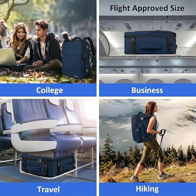 Taygeer Carry On Backpack, 35L Travel Backpack for Women Airline Approved | Laptop Bag with Water Bottle Pocket & Shoe Pouch, Personal Item Mochila for College Business Trip Weekender, Dark Blue - Image 8
