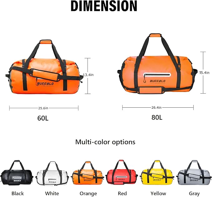Buffalo Gear Waterproof Duffle Bag 40L 60L 80L Roll-top Dry Bag Heavy Duty Waterproof Duffel Travel Bag for Kayaking Rafting Boating Fishing Camping - Image 4