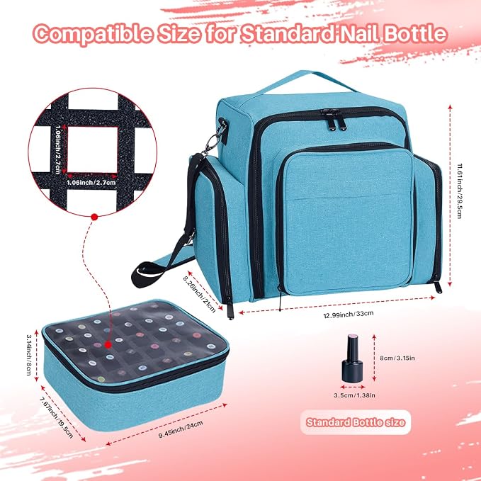 Nail Polish Organizer Case Hold 90 Bottles with 3 Detachable Bag,Green | Portable Travel Storage Box Designed for Women's Nail Tools, Essential Oils and Cosmetics Sets - Image 3