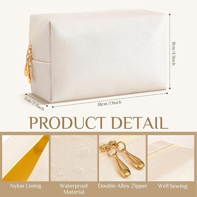 100 Pack Aesthetic Makeup Bags Bulk PU Leather Cosmetic Pouches Waterproof Toiletry Bags Makeup Pouches Bulk for Teen Girls Women Party Gift Travel Storage Back to Teacher Gift (Ivory White) - Image 2
