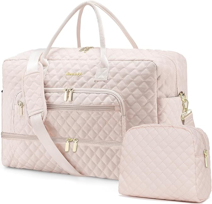 Weekender Overnight Bag Women: Large Travel Duffle Bag with Shoe Compartment & Wet Pocket Carry On Tote Bag Gym Duffel Bag with Toiletry Bag Bag for Hospital Beige by LUOCIP
