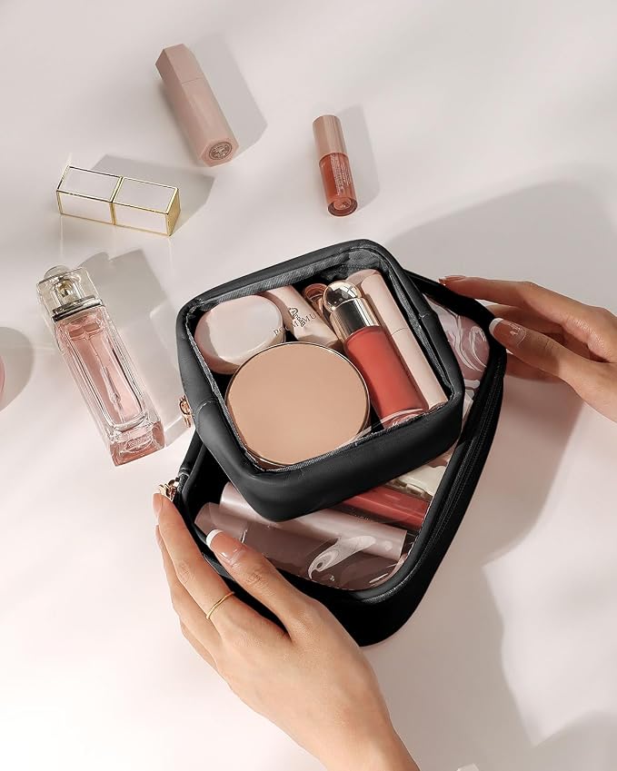 Pocmimut Clear Makeup Bag, Easy to Find Mini Makeup Bag for Purse, Travel Makeup Bag for Car, Compact Cosmetic Pouch for Daily Essentials,Black - Image 8