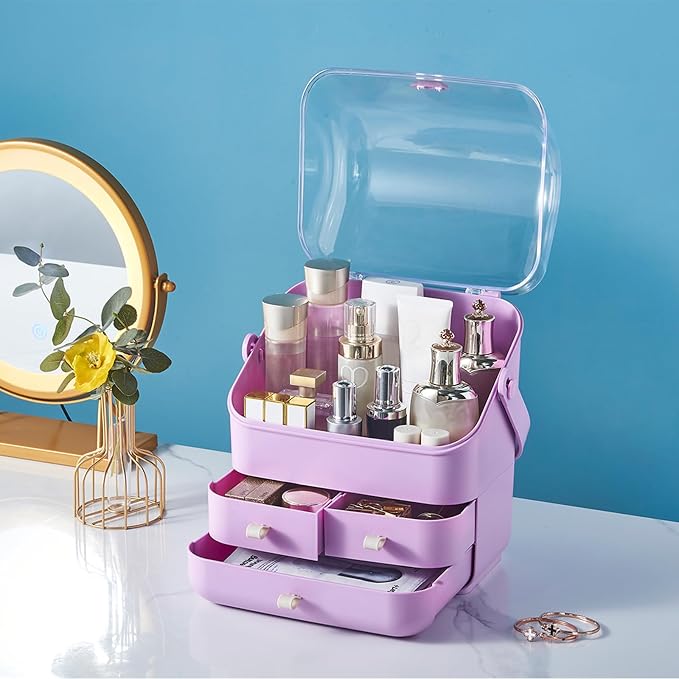Large Makeup Organizer w Drawers Beauty Organizer Makeup Box Holder Vanity Organization Desk Countertop MakeUp Organizers Bathroom Counter Organizer Skincare Cosmetic Case Stand Dustproof Lid Gift - Image 3