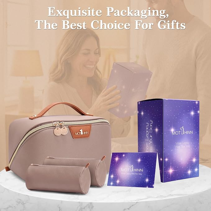 Travel Makeup Bag for Women: 3-in-1 Large Capacity Cosmetics Organizer with 2 Detachable Pouch - Vegan Leather Flat Open Toiletry Bag - Portable Travel Essentials for Full-Sized Bottles(Grey) - Image 7