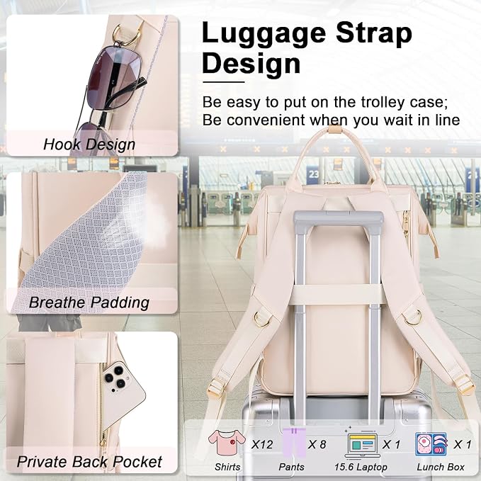 Weitars Lunch Backpack For Women,15.6 Inch Laptop Backpacks For Womens Back pack, Travel Backpacks,Work Back packs For Women (Beige) - Image 5