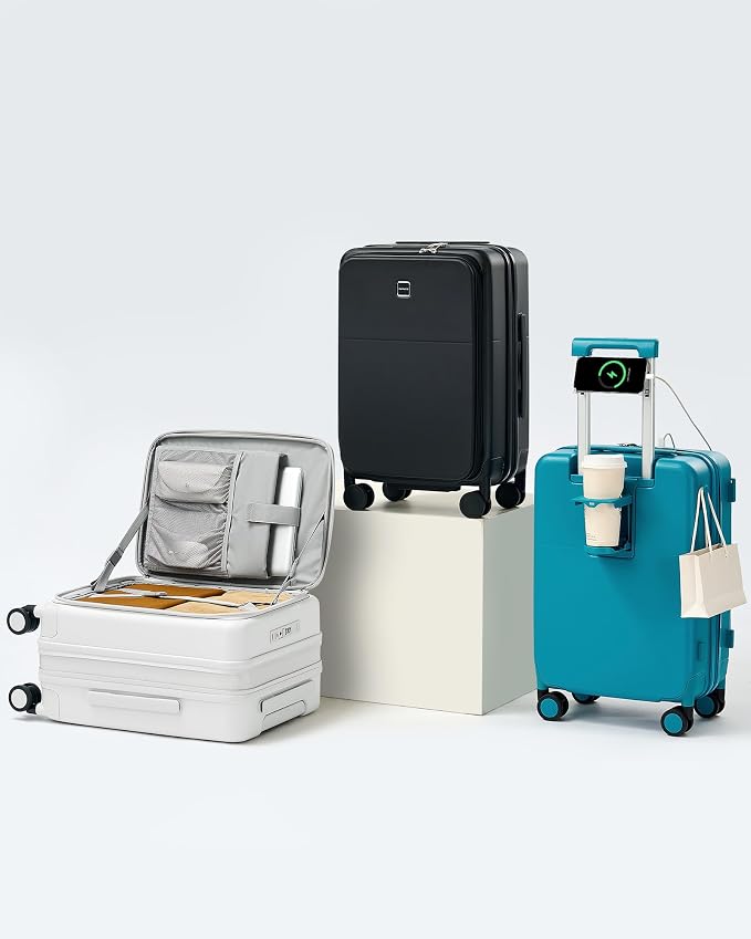 Hanke 20 Inch Expandable Carry On Luggage with Cup Holder 22x14x9 Airline Approved, Top Opening Hard Shell Suitcases with Wheels, Carry-On Travel Suitcase Trunk Luggage with Lock, Interstellar Blue - Image 14