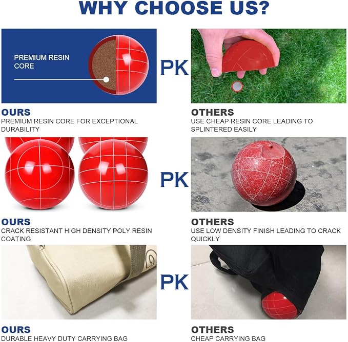 100mm Bocce Ball Set Regulation Size and Weight with 8 Resin Bochie Balls, Pallino, Carrying Bag, Measuring Rope, Gift for Family Backyard Lawn Yard Beach Bocci Games (Multi Colors, 2-8 Players) - Image 2