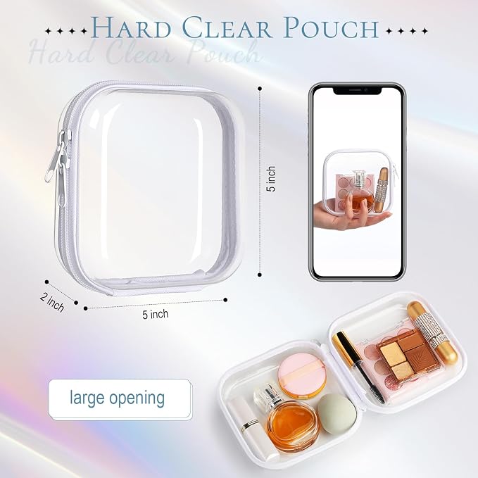 Sanwuta 6 Pcs Clear Hard Zipper Case Plastic Zipper Pouches Transparent Makeup Bag Pencil Case Pouches Toiletry Diaper Bag for Travel Toy Storage Organizer Bins(White,5 x 5 x 2 Inch) - Image 2