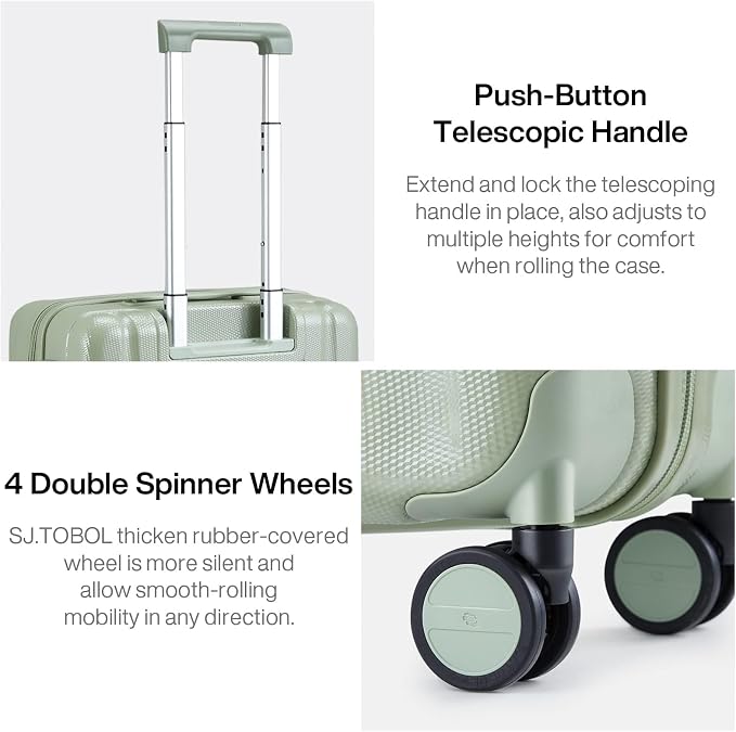 Hanke 14 Inch Underseat Carry On Luggage with Wheels Hard Shell Suitcases Carry On Bag Lightweight Small Mini Suitcase Travel Luggage for Travel（Bamboo Green） - Image 9
