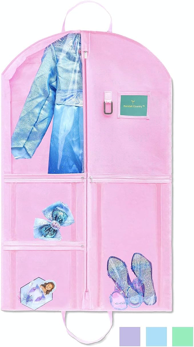 Waterproof Hanging Garment Bag 40 inch Clothes Bag with Gusset, 5 Pockets Side Zip for Dance Costumes Sports Skating Theatre Pageants Cheer Cosplay Kendall Country (Cotton Candy, 40 inch) - Image 6
