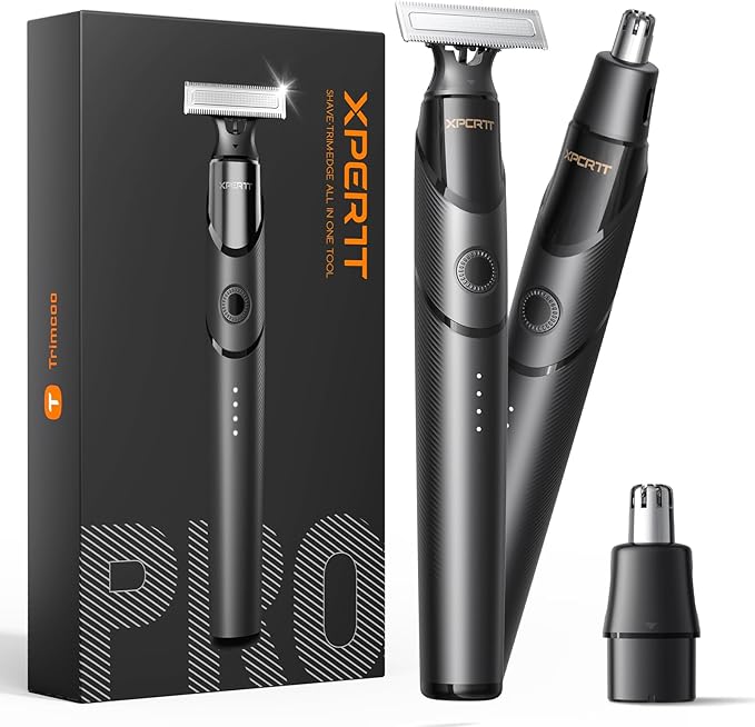 [2025 Upgraded] Body & Nose Hair Trimmer Kit, [All-in-One] Travel Beard Electric Shaver for Men, USB-C Fast Charging, Rechargeable Painless Razor Cordless Waterproof Wet/Dry, Black(Solo)