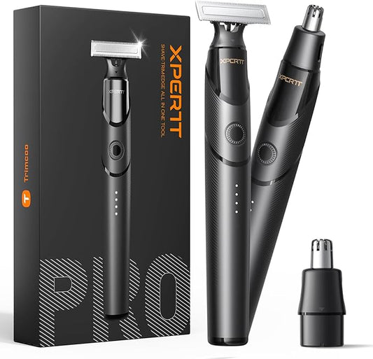 [2025 Upgraded] Body & Nose Hair Trimmer Kit, [All-in-One] Travel Beard Electric Shaver for Men, USB-C Fast Charging, Rechargeable Painless Razor Cordless Waterproof Wet/Dry, Black(Solo)