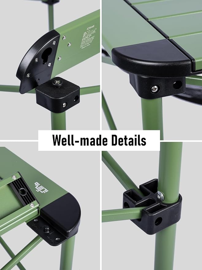 iClimb Lightweight Stable Alu. Folding Square Table Roll Up Top with Carry Bag for Camping Picnic Backyards BBQ Camp Kitchen (Green, S) - Image 3
