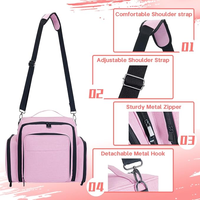 Nail Polish Organizer Case Hold 90 Bottles with 3 Detachable Bag,Pink | Portable Travel Storage Box Designed for Women's Nail Tools, Essential Oils and Cosmetics Sets - Image 2