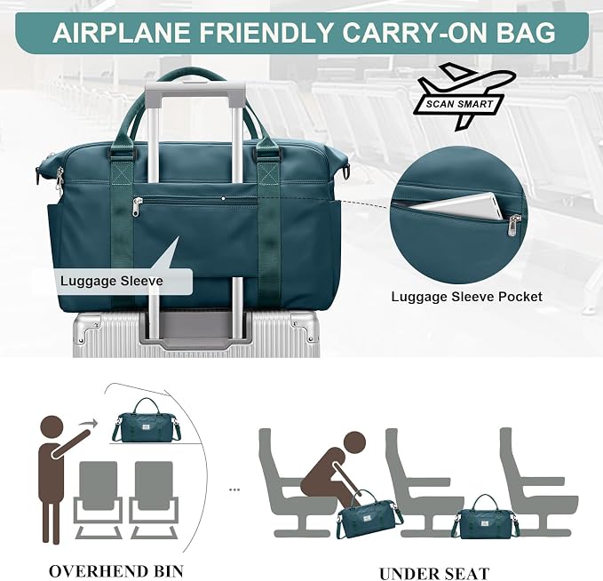 Travel Duffel Bag, Carry On Overnight Weekender Bags for Women | Travel Bag with Wet Pocket & Trolley Sleeve, For Spirit Airlines 18x14x8 Personal Item Bag - Image 6