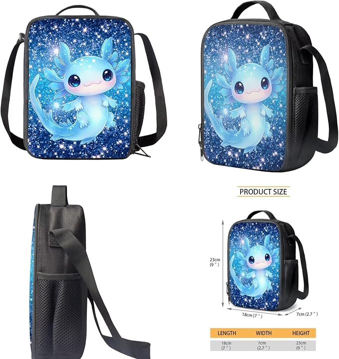 Blue Axolotl Backpack for School Girls 2nd Grade with Lunch Box 17in Elementary Bookbag and Lunch Bag Set 4 in 1 Galaxy Back Pack for Kids 6-8/5-7 - Image 5