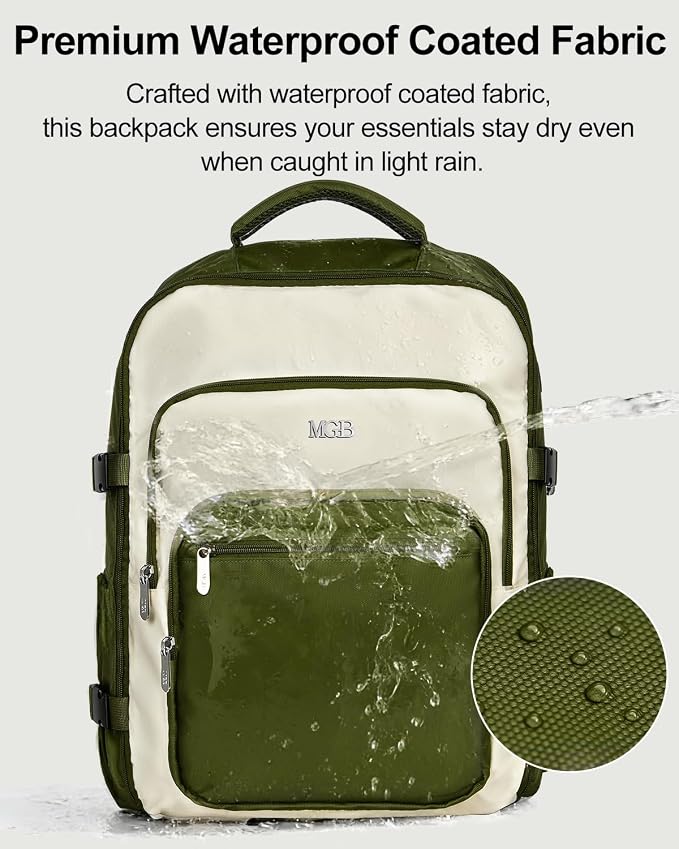 Travel Backpack for Women & Men, Carry On Backpack for Airplanes, Large Waterproof Laptop Backpack for Travel, Overnight, College & Commuting Green-Beige - Image 4