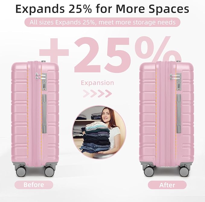 6 Piece Luggage Set Hard Shell - Pink Expandable Suitcases with Spinner Wheels and Duffel Bags for Family Travel, Durable Carry On Luggage Sets with Lock for Women and Girls - Image 6