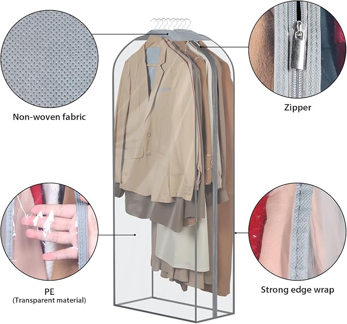 Zilink 10" All Gusseted Clear Garment Bags for Hanging Clothes 50" Hanging Garment Bags for Storage Suit Coat Bags for Closet Storage, 4 Packs - Image 5
