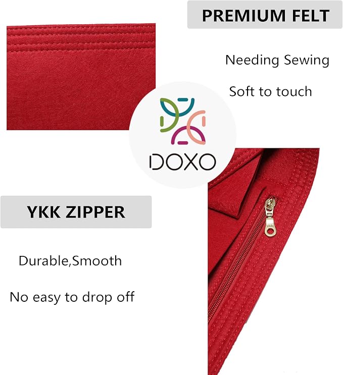 Doxo Purse Organizer Insert for Handbags, Felt Bag Organizer for Tote, Fit LV Carryall PM and More.(PM-Wine Red-Felt) - Image 3