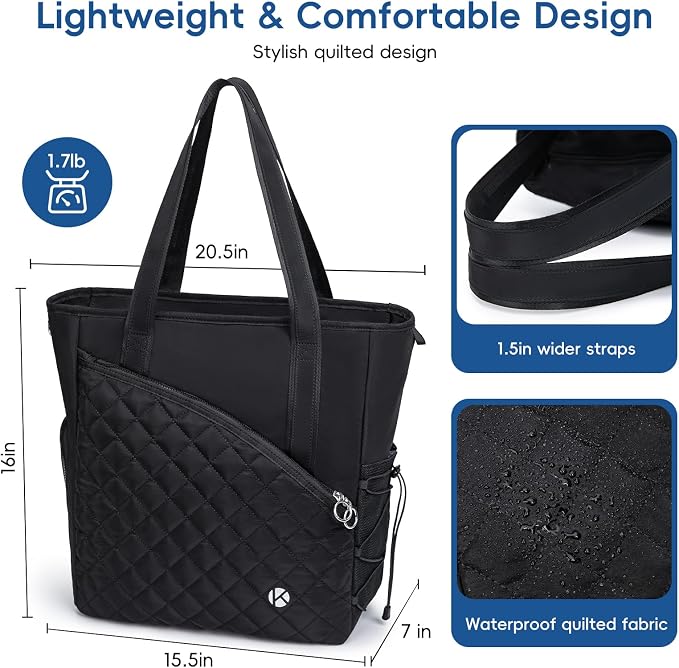 KAVIGOR Pickleball Tote Bag for Women with Fence Hook, Quilted Pickleball Bag Holds 3-4 Paddles with Shoe Compartment - Image 7