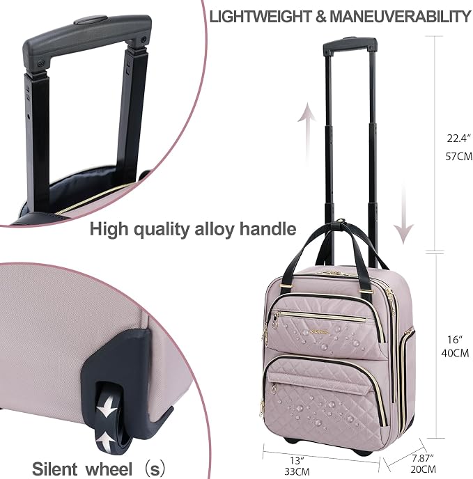 KROSER Carry On Underseat Multi-functional, 16-inch Underseater Lightweight Overnight Suitcase for Women, Dusty Pink/Gold - Image 3