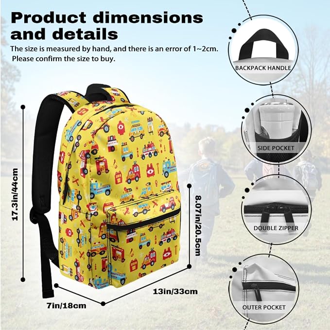 Car Boys School Bag with Lunch Box Pencil Case Water Bottle Sleeve 4 in1 Set Boys Backpacks Ages 8-10 6-8 Kids Bookbag for Elementary Middle Travel Outdoor Daypack - Image 3