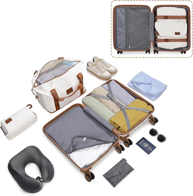 Kono Suitcase Set 3 Piece Carry On Hardside Luggage with Spinner Wheels | Lightweight PC+ABS Carry On Suitcase with TSA Lock Cream White - Image 6