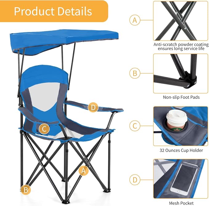ALPHA CAMP Oversized Camping Chair with Shade Canopy, Folding Lawn Chairs - Image 4