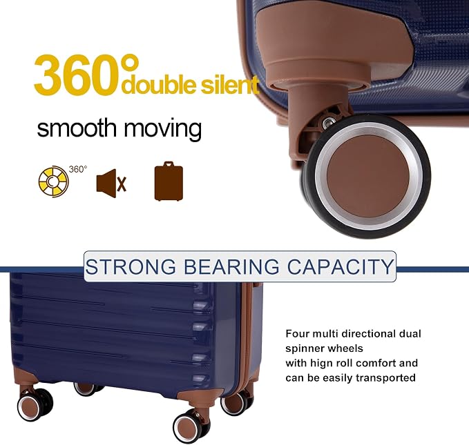 Travelhouse Luggage Sets 5 Piece with Double Spinner Wheels,PP Hardside Suitcase Sets with TSA Lock,Carry On Luggage Set with Travel Duffle Bag for Women and Men - Image 3