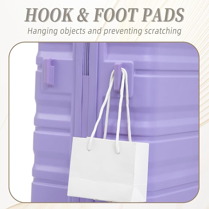 Hardside Luggage Sets, Lightweight Stripes Suitcase with Spinner Wheels, Lavender-181 - Image 4