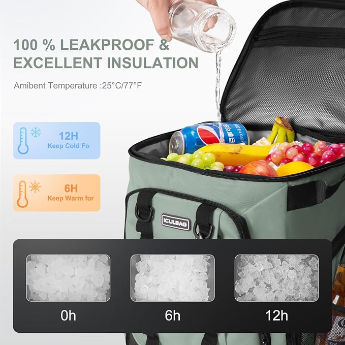 Beach Cooler Backpack for Men 36cans Insulated Backpack Cooler Lunch Bag for Women Camping Hiking Picnic Travel for 18 Hours Cooling 30L - Image 3