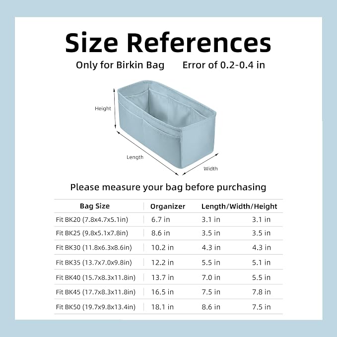 DGAZ Silk Purse Organizer Insert for Birkin Bag(Azure,BK40) | Soft and Lightweight,Perfect Fit,Multi-pocket Storage,Bag Protector,Luxury Bag Care,Handmade,for Smooth Bag Organizer - Image 2