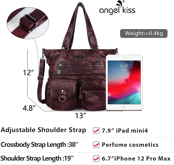 Angelkiss Purses Handbags for Women PU Tote Satchel Bags for Women Pockets Shoulder Bags… | PU - Image 4