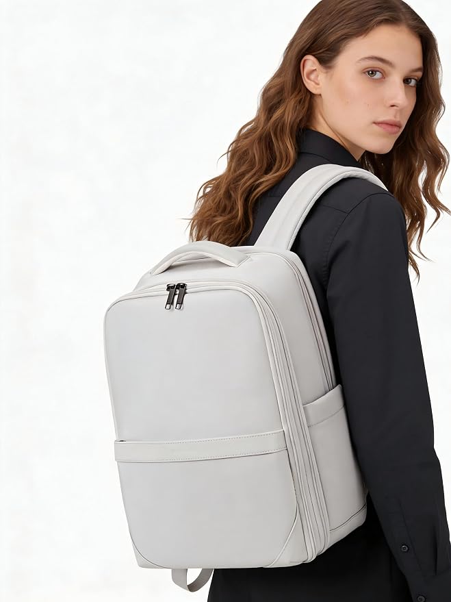 Hanke Expandable Travel Backpack 16 Inch, Full-Open Laptop Backpack, Grey | Fits 15.6 Inch Laptop, Water-Resistant, Carry On Personal Item Bag, 20L-25L, Trolley Sleeve, Business Work Bag for Women Men - Image 9