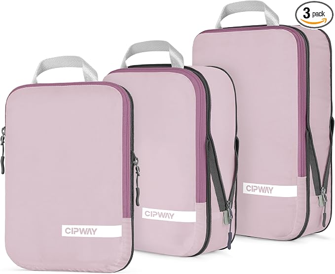 Cipway Compression Packing Cubes for Travel Ultralight Expandable Packing Organizers for Carry on Luggage (Mauve Pink 3 Set) by Cipway