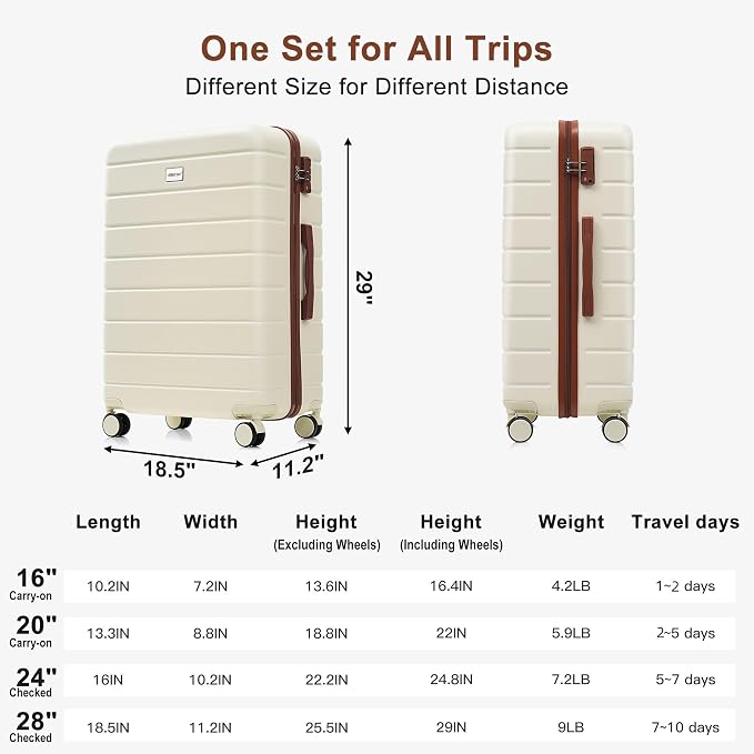 Hardside Luggage Sets, Lightweight Suitcase with Spinner Wheels, Ivory - Image 8