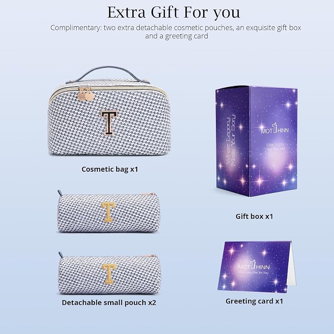 Personalized Gift Travel Makeup Bag: Initial Makeup Organizer Bag for Women | 3-in-1 Custom Make up Bag Set - Vegan Leather Travel Cosmetic Bag - Luxury Gift for Women – Birthday, Anniversary, Graduation - Image 5