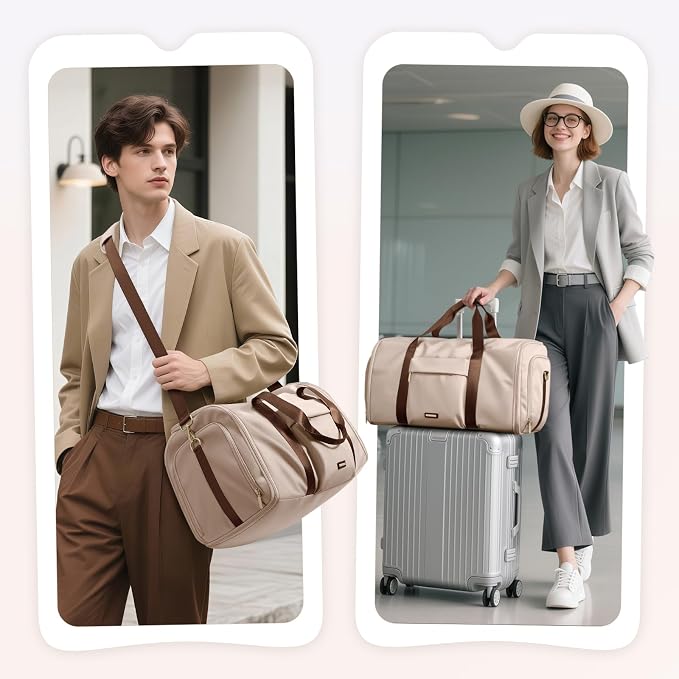 Convertible 2-in-1 Garment Bags for Travel,Women Men Carry On Garment Duffle Bag With Shoe Compartment,Hanging Suit bag,48L,Apricot - Image 8