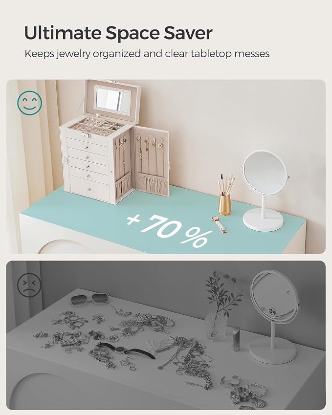 SONGMICS Jewelry Box Organizer, 6-Layer with 5 Drawers, White | Jewelry Storage Case with Lock and Mirror, Large Storage Capacity, for Necklaces, Watches, Gift for Loved Ones UJBC152W01 - Image 7