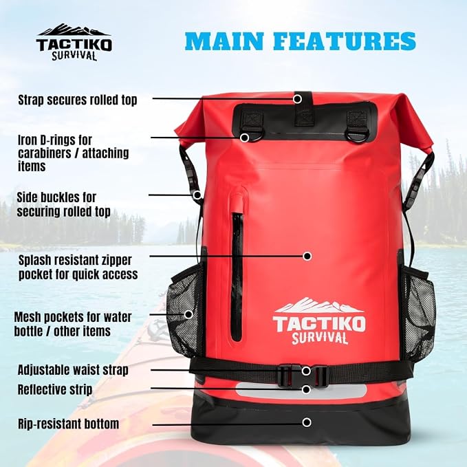 Tactiko Survival 35L Heavy-Duty 100% Waterproof Backpack | Roll Top Dry Bag - Image 5