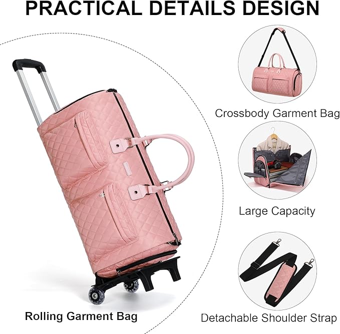 Convertible Rolling Garment Bag, Carry-On Duffle | 3-in-1 carry-on rolling duffle bag with wheels, suit carrier for overnight travel for both men and women - Image 4