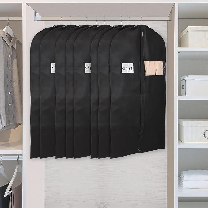 Syeeiex 40" Garment Bags for Hanging Clothes, Set of 8 Suit Bag, Suit Bags for Closet Storage, Garment Covers for Storage Suits, Shirts,T-shirts and Jackets on Closet(Black) - Image 2