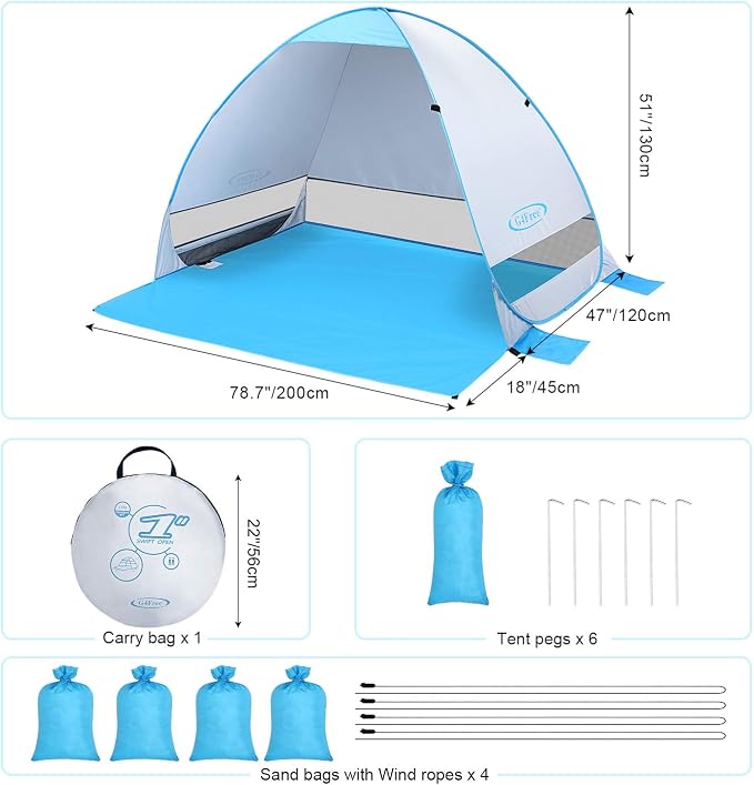 G4Free Large Pop up Beach Tent UPF50+ Automatic Sun Shelter Canopy Portable | Large Outdoor Cabana for 3-4 Person, UV Protection Sun Umbrella, Instant pop-up Design, made of 190T Silver Coated fabric - Image 2