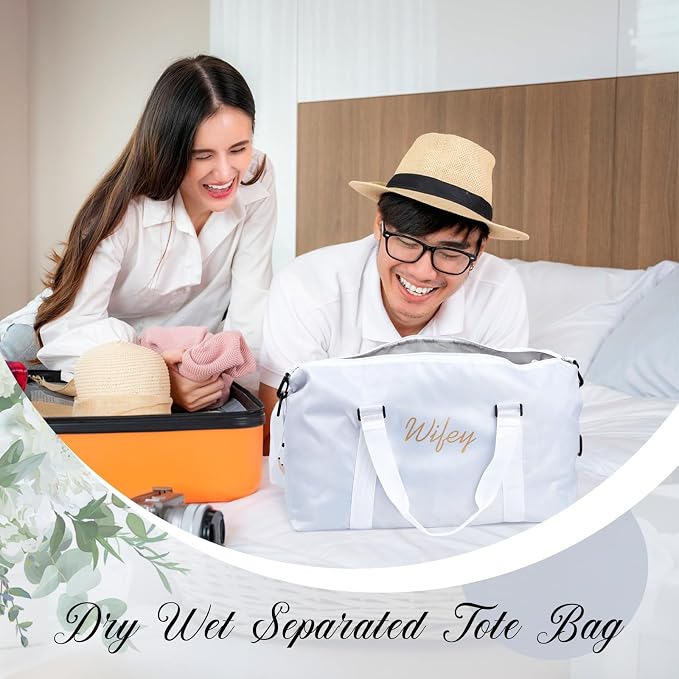 Sanwuta 2 Pcs Mr Mrs Duffel Travel Bag Set Wedding Honeymoon Gift for Bride Groom Weekender Gym Tote Bridal Shower Gifts(Wifey Hubby) - Image 5