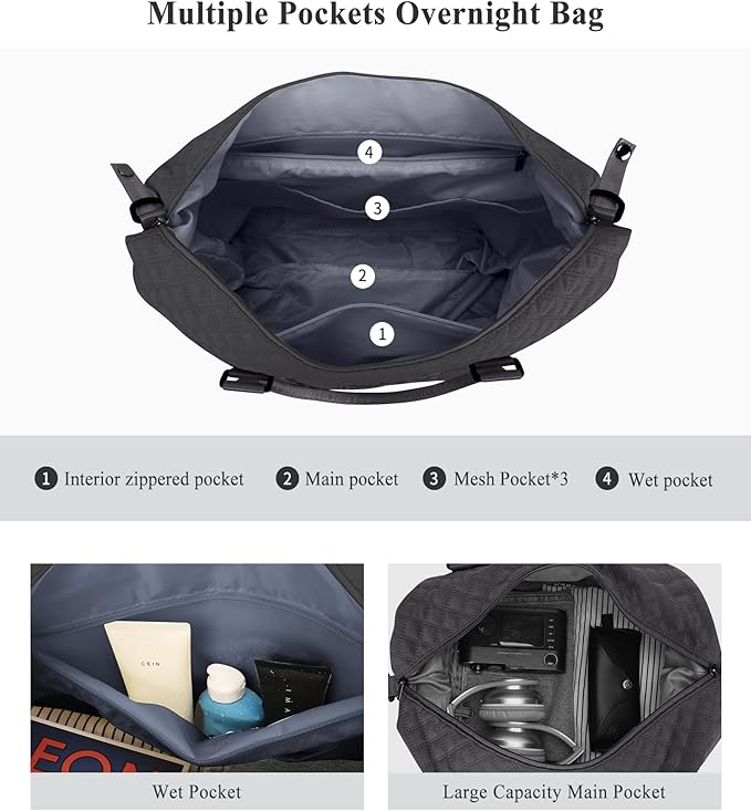 Travel Duffel Bag, Carry On Overnight Weekender Bags for Women | Travel Bag with Wet Pocket & Trolley Sleeve, For Spirit Airlines 18x14x8 Personal Item Bag - Image 4