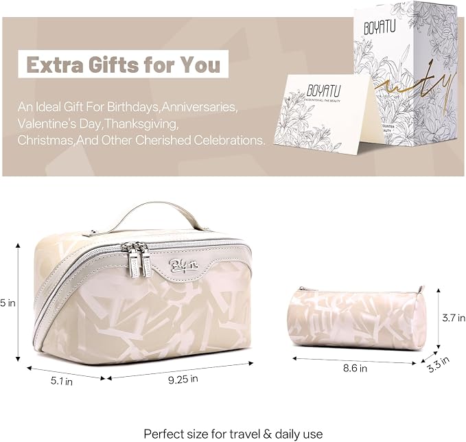BOYATU Travel Makeup Bag for Women: Y2K Aesthetic Personalized Glossy 3 Pcs Set Cosmetic Organizer Bag - Trendy Statement Toiletry Pouch for Forward Women - Stand Out at Festivals & Trips(D-5-Apricot) - Image 8